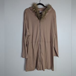 2X Roaman's Faux Fur Hoodie Lightweight Zip Front Tunic